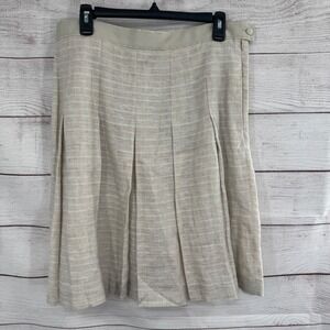 Brooks Brothers Irish Linen Pleated Skirt Women's Beige‎ Size 14 NEW